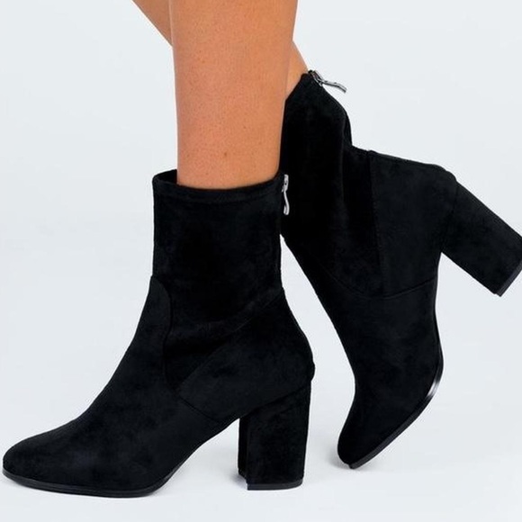 Princess Polly Black Suede Heeled Boots - Picture 1 of 6